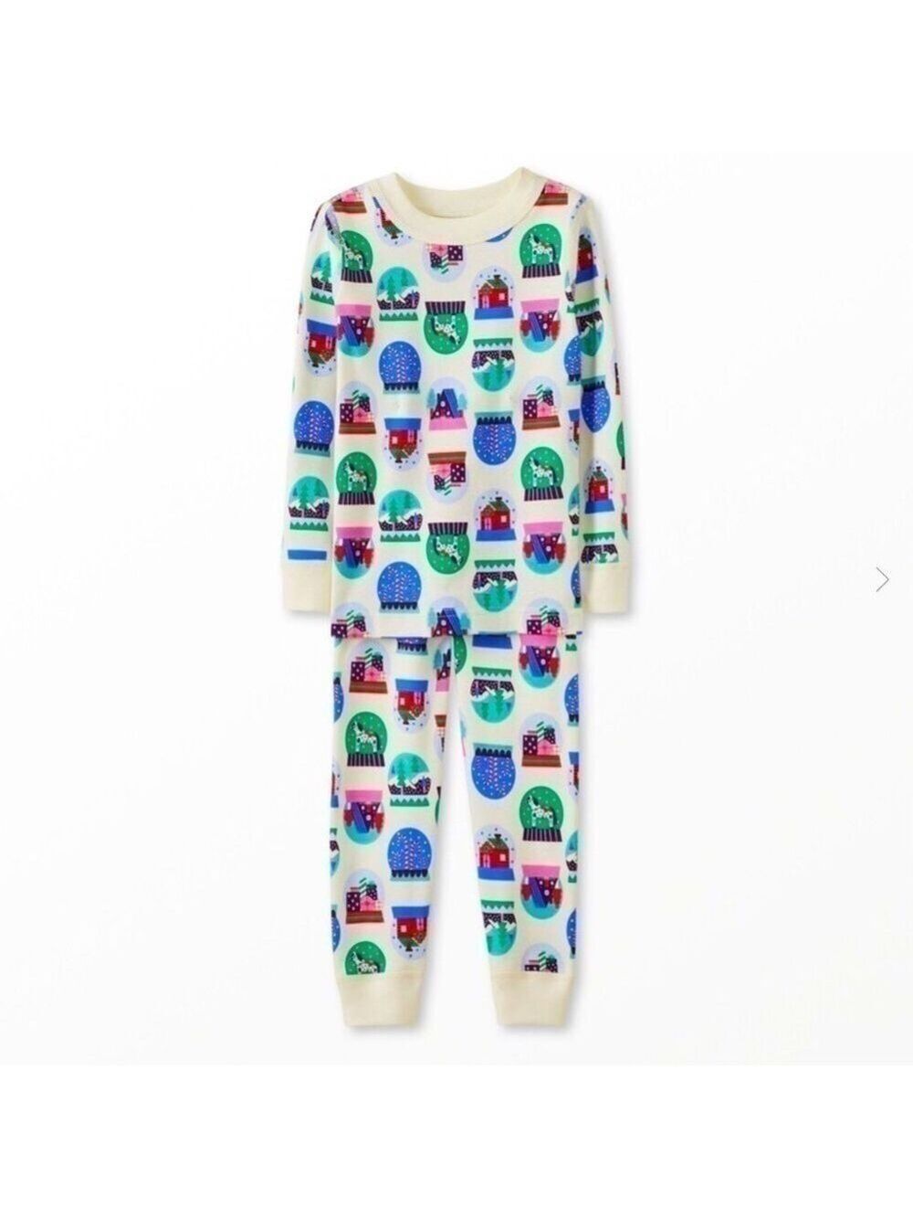 HANNA Andersson Long John Holiday Print Pajama Set Organic Hygge Snowglobes 4